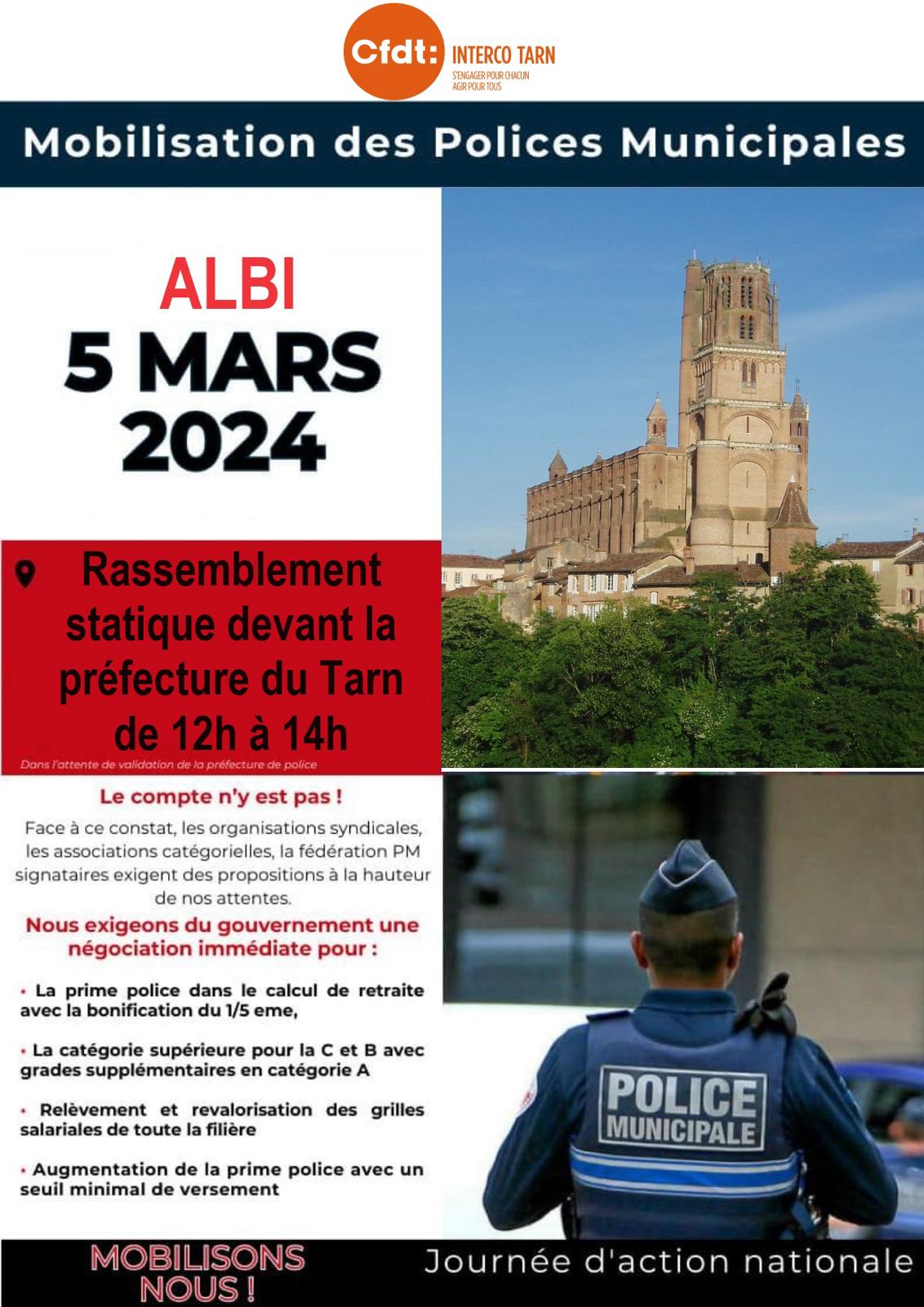Manifestation intersyndicale des polices municipales le 5 mars ALBI