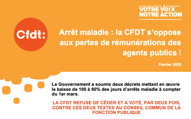 Arrêt maladie&nbsp;: la CFDT s’oppose aux pertes de rémunérations des agents publics&nbsp;!