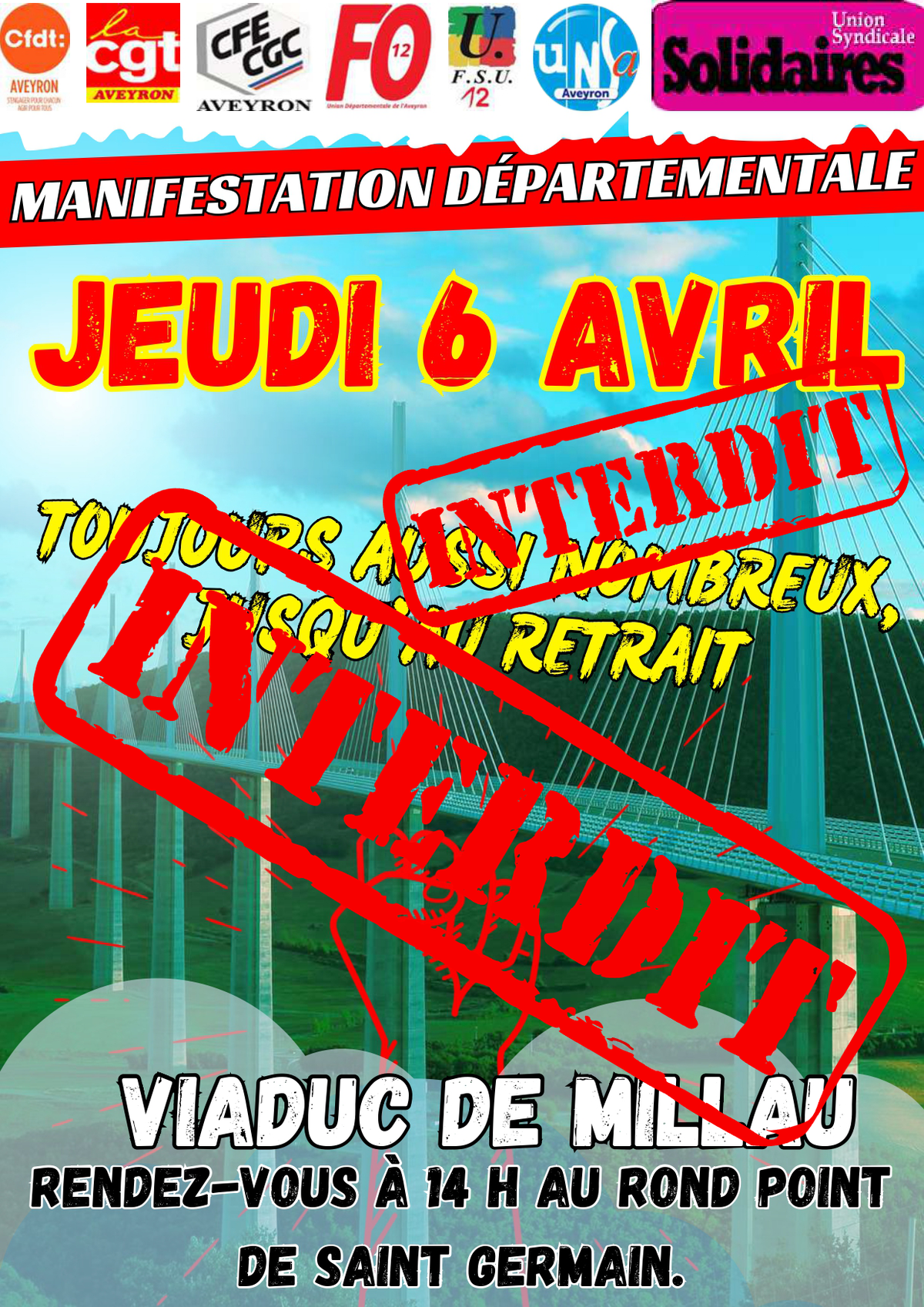 MANIFESTATION DÉPARTEMENTALE JEUDI 6 AVRIL MILLAU